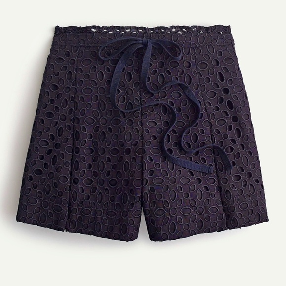NWT!! J. CREW Tie-Waist Shorts Embroidered Eyelet Lace Black Wide Leg Size 6 - Picture 1 of 13